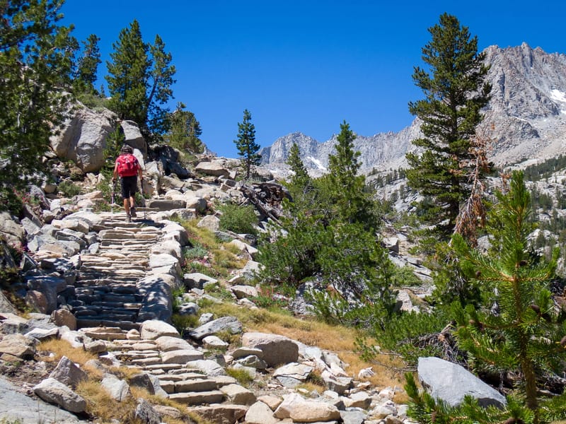 Hiking the rock steps on the way to Lake Sabrina