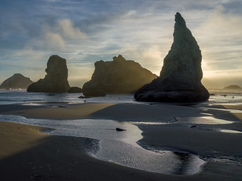 Bandon Beach during sunset