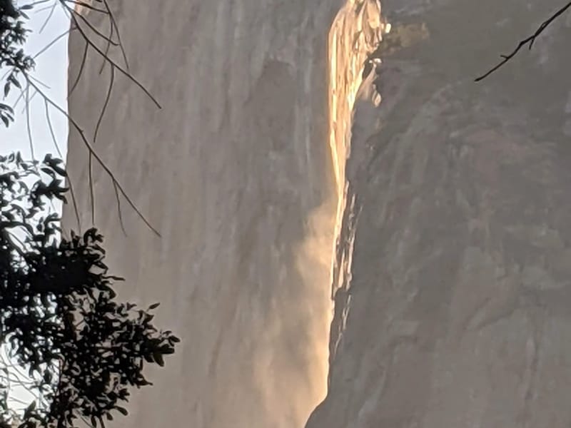 View of Horsetail Falls Firefall from Four Mile Trail