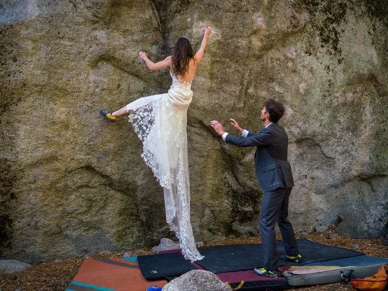 Erin in her new climbing outfit