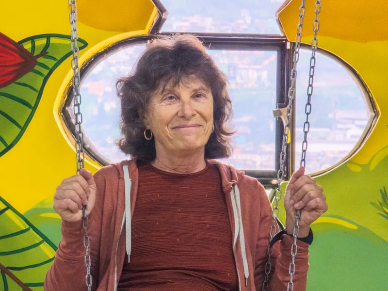 Lolo enjoying the swing in the Basilica cafe