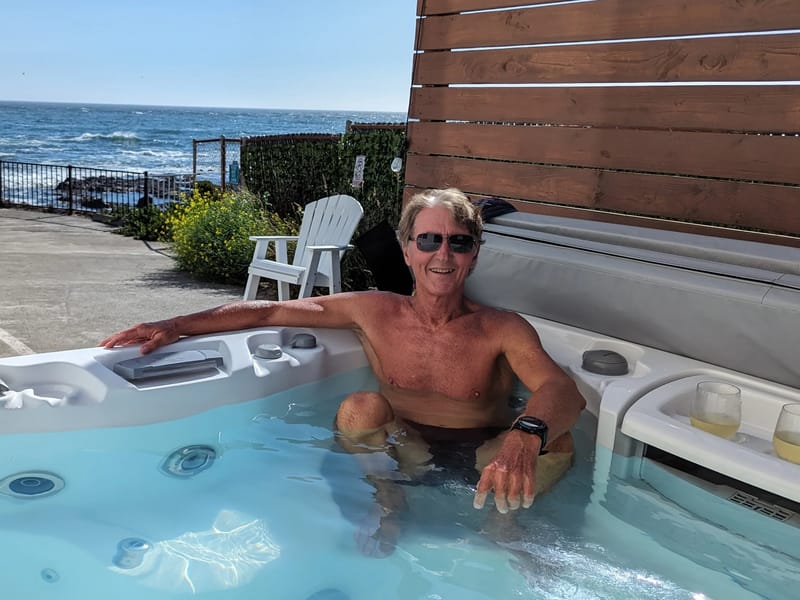 Herb enjoying the hot tub